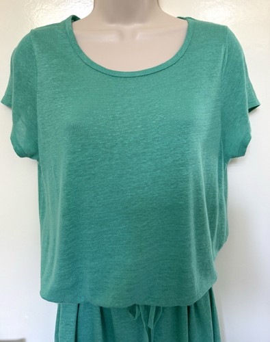 Hartford Women's Linen Dress Scoop Neck Short Sleeve Tie Belt Green Sz 3/US 8 - Picture 3 of 7