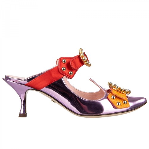 DOLCE & GABBANA Metallic Crystals Mule Heels Pumps ALADINO Pink Red Orange 09641 - 第 2/8 張圖片