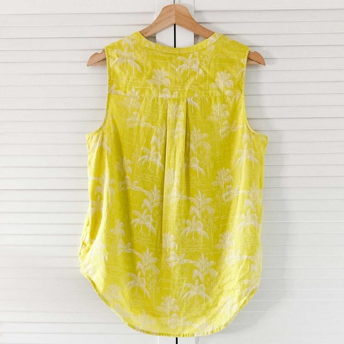 C&C California Top Size Small Yellow Linen Palm Tree Print Sleeveless Blouse - Picture 9 of 16