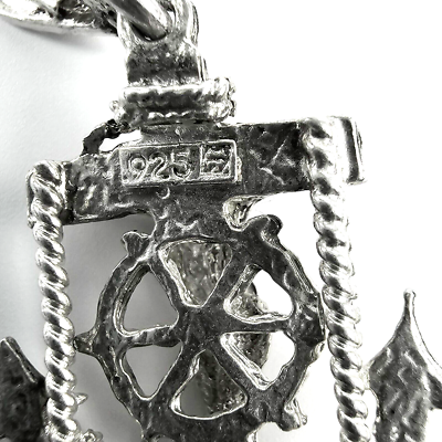 925 Solid Sterling Silver Mariner Cross With Rope Pendant