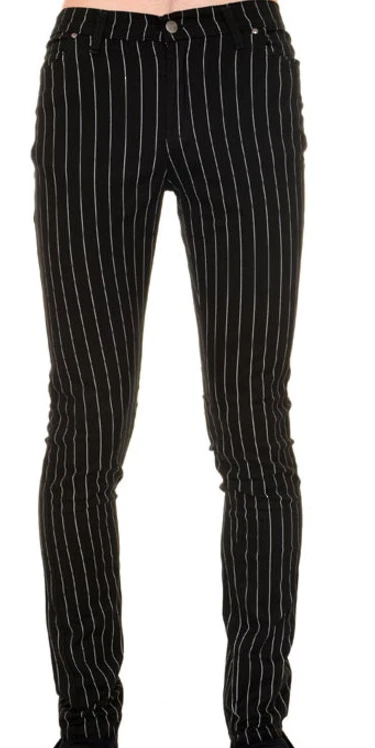 MENS NEW indie retro mod punk 60's/80's style black pinstripe skinny jeans