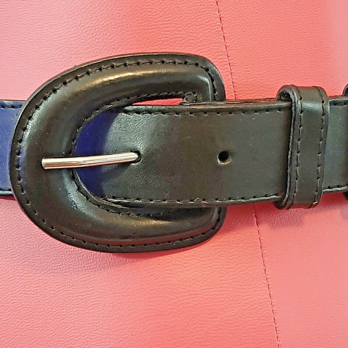 Ginnie Johansen Vintage Black Leather Belt with Tan Interior and Rounded Buckle Ginnie Johansen Belt - Etsy main image 2