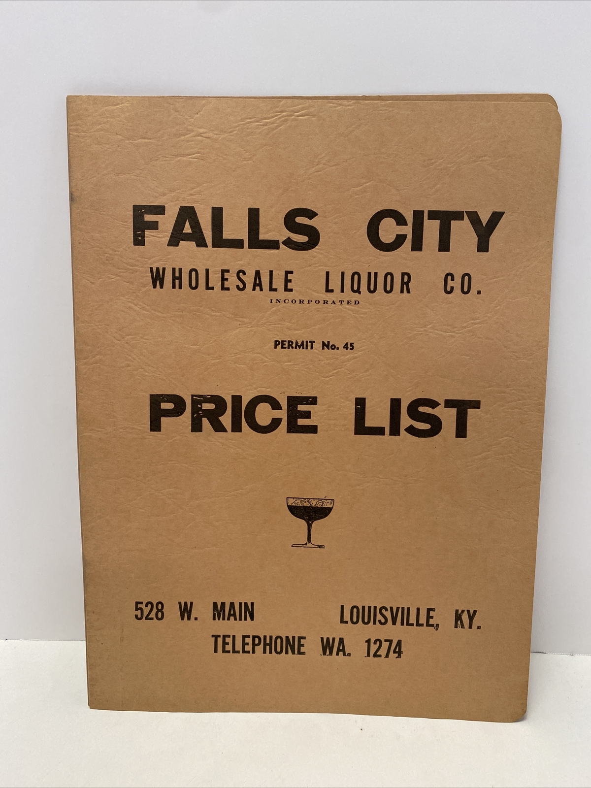 Carpeta de lista de precios de licor al por mayor de cerveza Falls City de colección (vacía) Louisville Ky