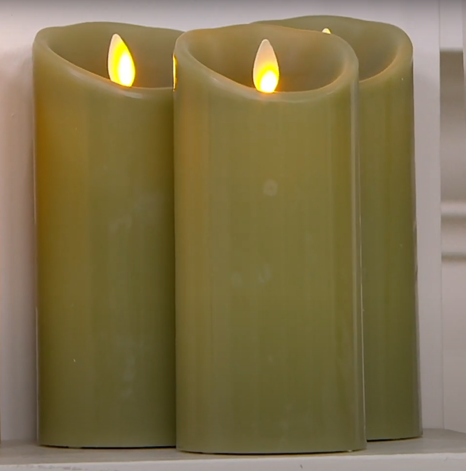 Luminara Set Of 3 Flameless 6.5" Pillars Candles W/ Remote Sage Green