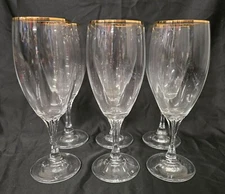 6 Gorham Andante Clear Crystal Ice Tea Glasses Water Goblets Gold Rim