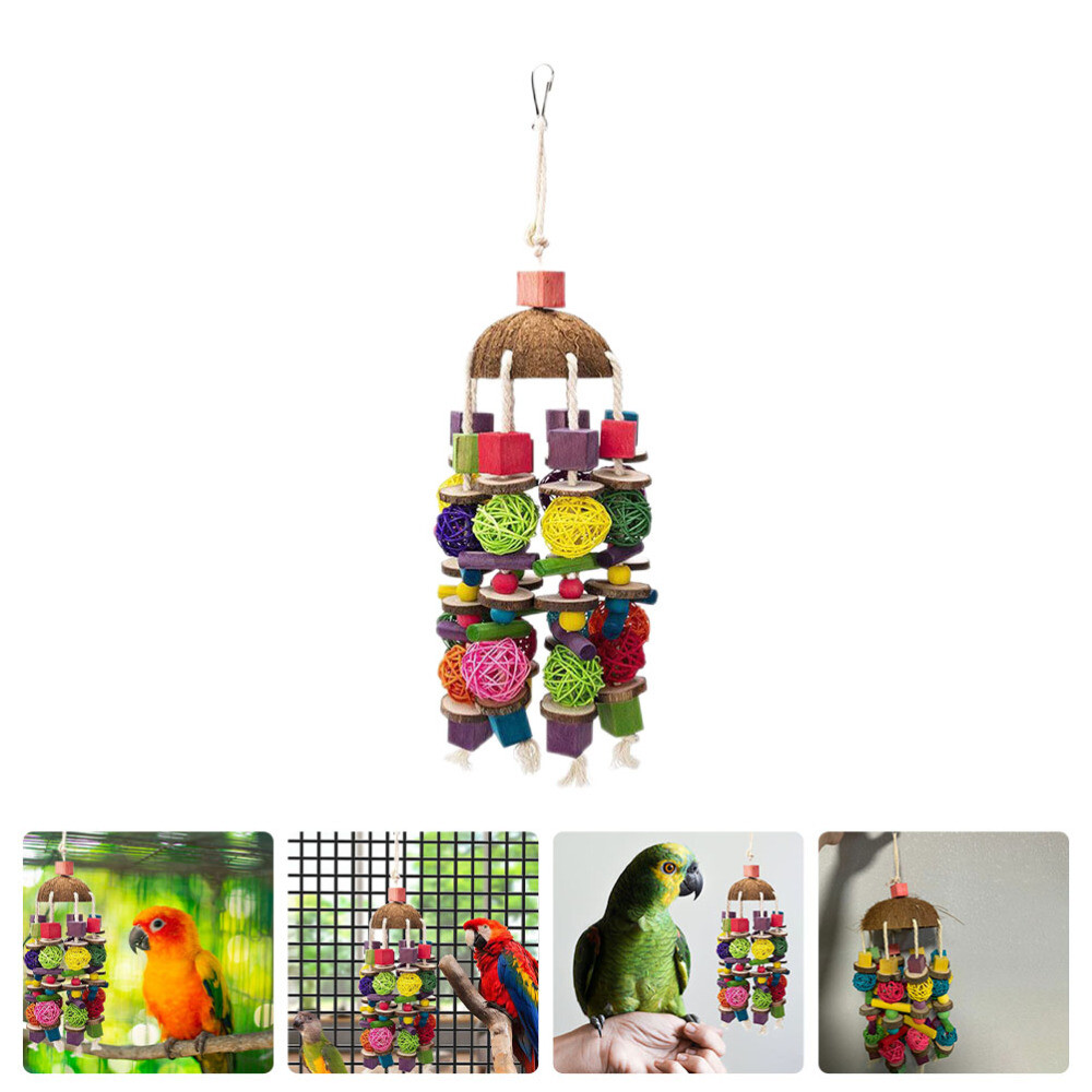 Parrot Chewing Toy Wood Wooden Block Parakeet Toys Birds Bite eBay