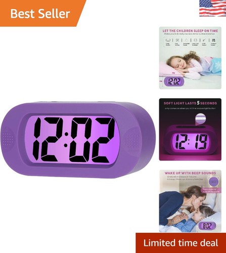 Portable Kids Alarm Clock - Jumbo LCD Display in Purple with Snooze Function