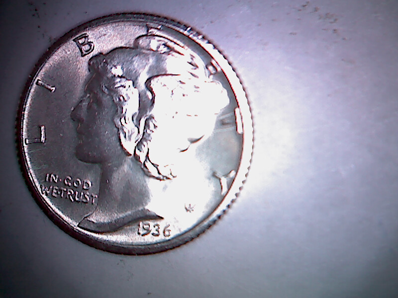 1936 S MERCURY 90% SILVER DIME UNCIRCULATED FULL SPLIT BAND. SM36S