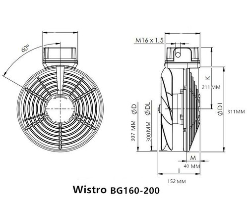 Wistro Fan FLAI BG160-200 C62 IL-2-2 IP66 230V 3~ Waterproof Motor Cooling Fan - 第 5/5 張圖片