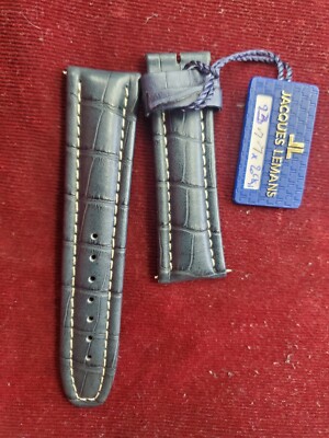 Jacques Lemans THICK Leather Watch Strap 23 MM, BLUE anti ALLERGIC stitched