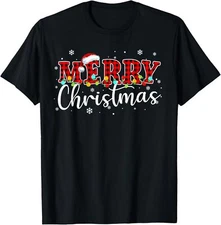 Merry Christmas Buffalo Plaid Red Santa Family Xmas Unisex T-Shirt