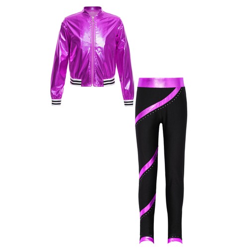 Kids Girl's Tracksuits Hip-hop Sweatshirt Tights Set Stage Jacket With Pants - Picture 25 of 45
