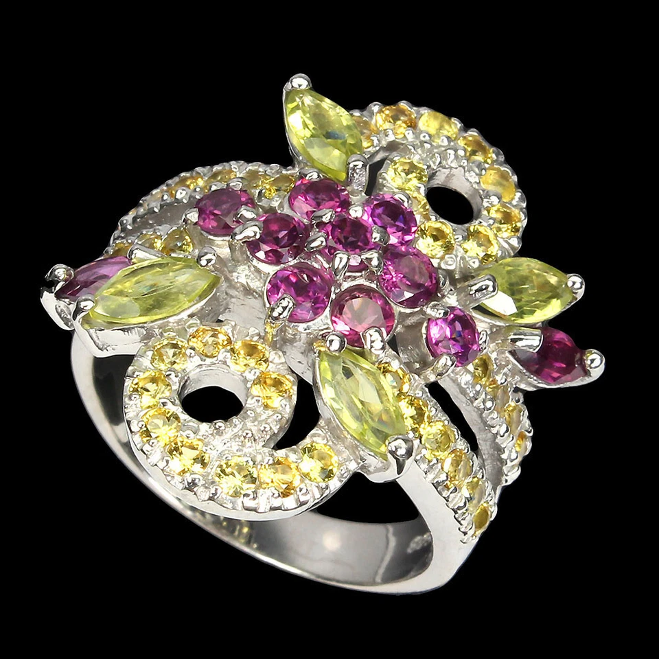 Anillo de plata de ley 925 peridoto zafiro rodolita piedras preciosas joyería talla 8 Foto 2 de 4