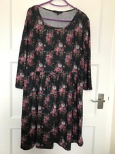 New Look Vintage Style Floral Rose Black Pink 3/4 Sleeve UK Size 16