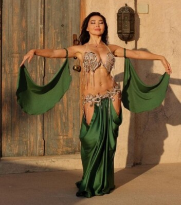 Egyptian professional belly dance costume with dance accessories