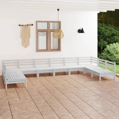 vidaXL 10-tlg. Garten-Lounge-Set Weiß Massivholz Kiefer