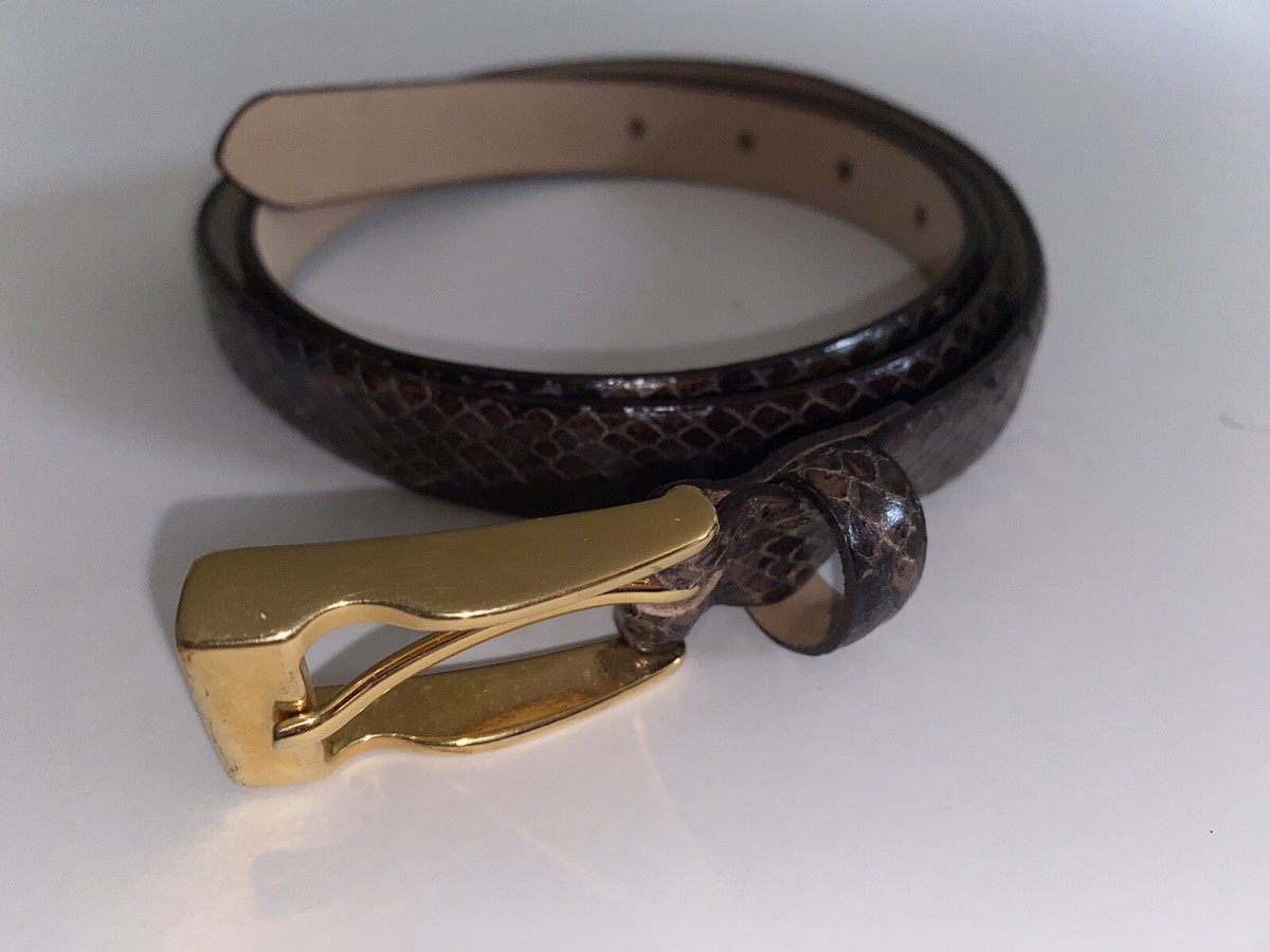Tanner Genuine Leather Brown Croc-Embossed Belt with Marbled Resin Buckle Skinny Georgia Belt in Brown Croc main image 4