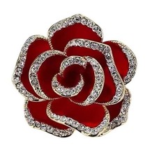 Crystal Rhinestone Red Flower Brooch Women's Camellia Pin Rhinestone Floral B...