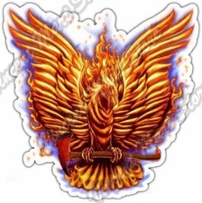 Fire Bird Firefighter Axe Flames Phoenix Car Bumper Vinyl Sticker Decal 4"X5"