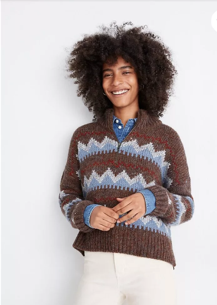 Madewell Women s Stowe Fair Isle Half Zip Sweater Size Small eBay