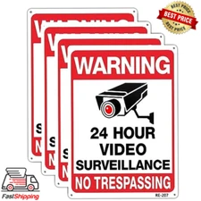 4 Pack Warning Security Cameras In Use 24Hr Video Surveillance Sign 10x14 UV Ink