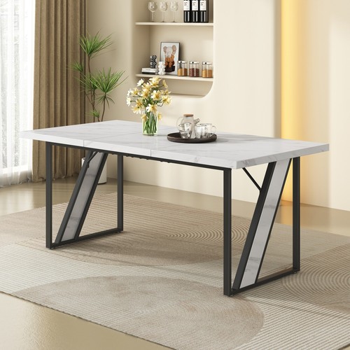 Esstisch 160x80cm Rechteckiger Marmormuster Küchentisch für 4-6 Personen schwarz - Bild 2 von 13