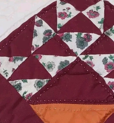 VTG Handmade Patchwork Diamond Quilt Flower Pot Design Homemade Twin Bed Pink - Picture 6 of 12