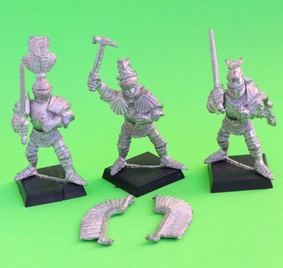 Warhammer Imperialer General mit Kriegshammer + 2 Ritter, Metall OOP 1989 RAR!