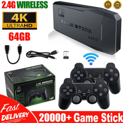 4K HDMI TV Game Stick Built-in 64GB 20000+ Video Games Console Wireless Gamepad.