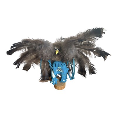VINTAGE NATIVE AMERICAN EAGLE FIGURE SIGNED HANDMADE WOOD BASE KACHINA DOLL