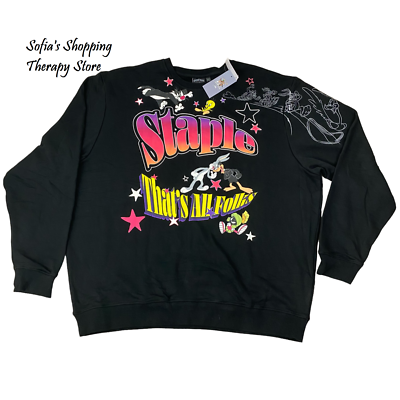 Staple x Looney Tunes That's All Folks Crew Sweatshirt 3XL Black