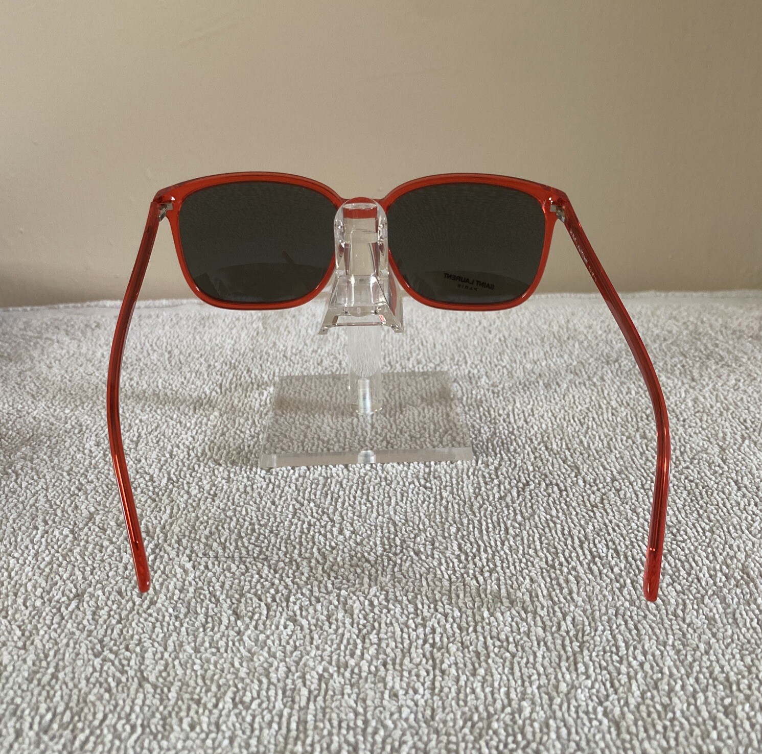 Occhiali da sole Saint Laurent montatura quadrata oversize rosso fluo 5TFP9 58 15 140mm