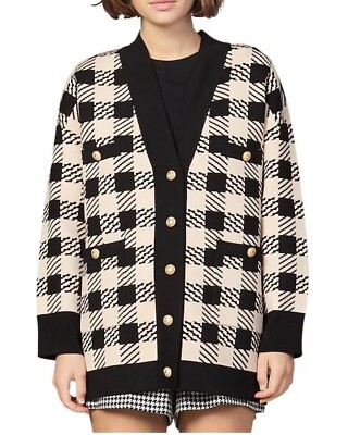 SANDRO  Checked Oversized Plaid Cardigan Tan Gold Black UK 0 RRP £260