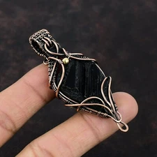Gift For Her Black Tourmaline Rough Wire Wrapped Pendant Copper Jewelry 2.83"