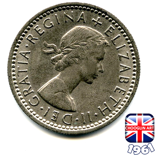 A BRITISH 1961 ELIZABETH II SIXPENCE 6d coin, 64 Years Old! - Picture 2 of 2