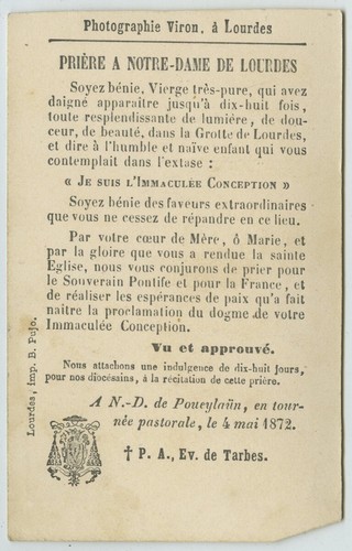 CDV 1872 Viron. Notre-Dame de Lourdes. Religion. - Picture 2 of 2