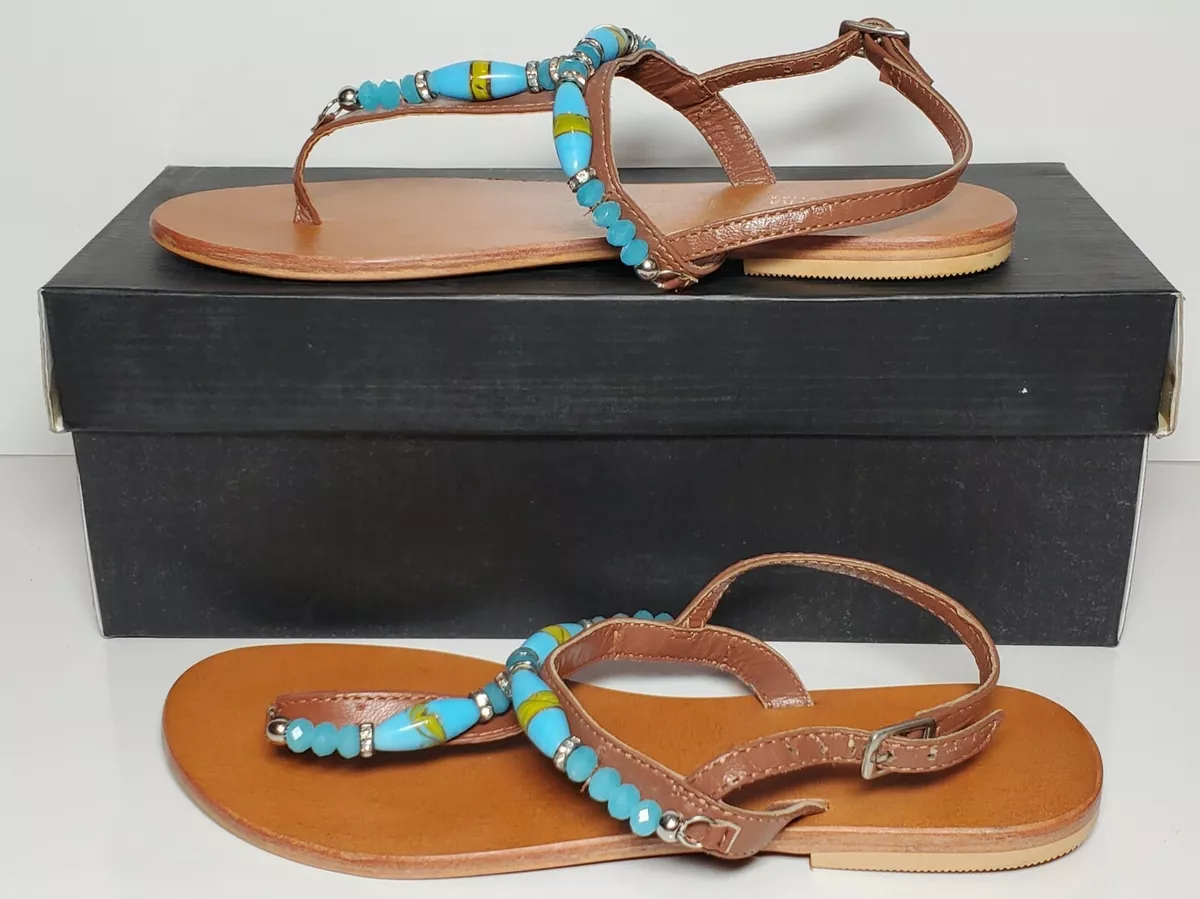Turquoise beaded sandals sale