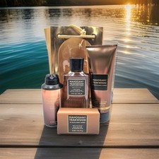 Bath  Body Works MAHOGANY TEAKWOOD Men Gift Set Body Spray Cream Wash Bar Soap