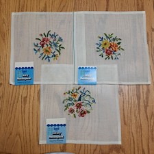 Vtg Set 3 DRITZ 100 Wool Luxury Floral Needlepoint Canvas 11x11 To Be Completed