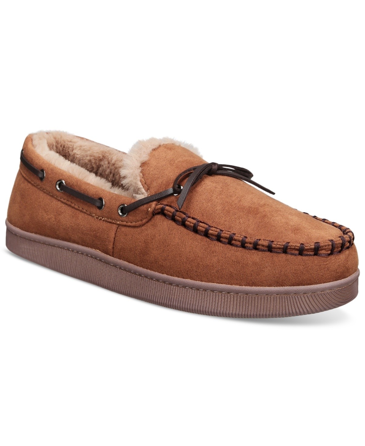 Club Room Mens Faux Suede Moccasin Slippers with Faux Fur Lining in Tan XL 3690₽