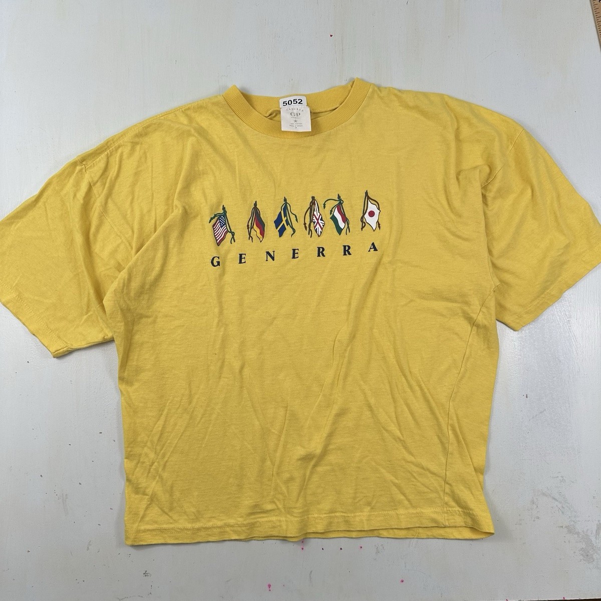 Rare VTG 80s Generra Boxy Crop Fit T Shirt Men Medium Hypercolor Yellow  Spellout