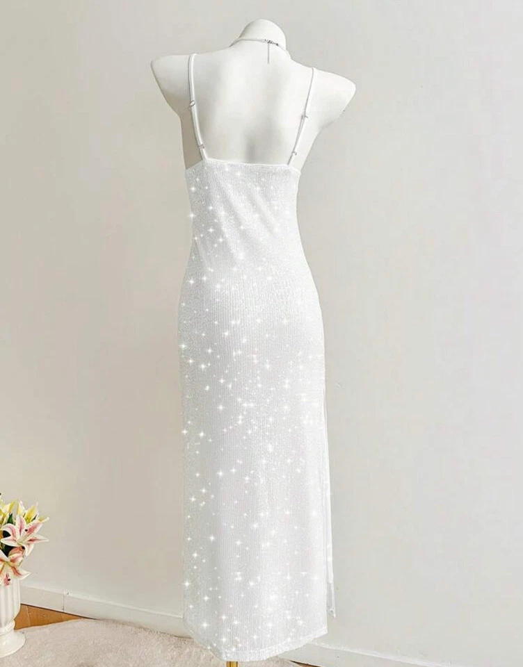 Vestido largo blanco con escote capucha y tirantes de espagueti #glamour de ASOS Foto 3 de 4