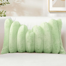Green Faux Rabbit Fur Throw Pillow Cover 12X20 Inch Soft Cozy Plush Striped Pill