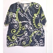 UA Scrubs Women's Top Funky Bold Pattern Paisley Nurse Hospital Medical XL