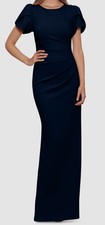 Xscape Women's Blue Puff-Sleeve Ruched Gown Dress Size: 12
