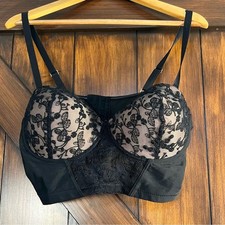 Elegant Black Lace Corset Bra With Underwire Support Size 95C or 34C