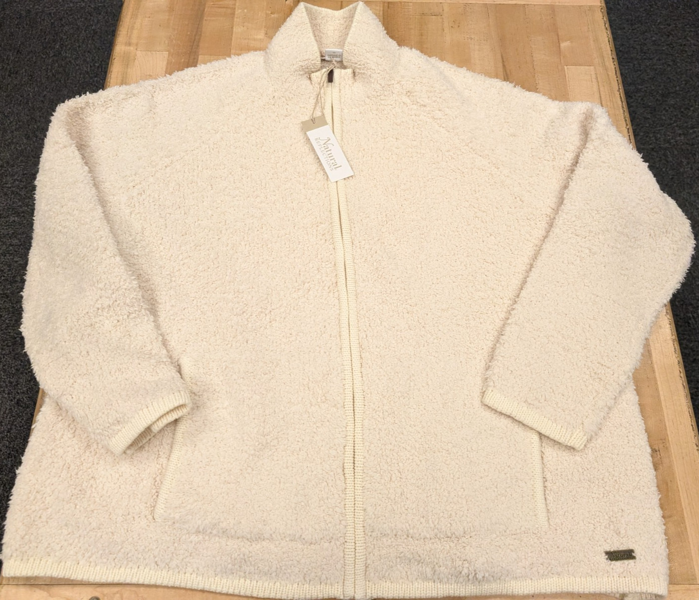 Natural Reflections Sherpa Cabin Full Zip Fleece Sweater Birch Women's 1X