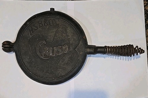 Vintage #8 Cruso H. S. B. & Co Cast Iron Waffle Maker  Barrel Hinge