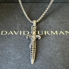 David Yurman Sterling Silver & Black Diamond Wave Dagger Pendant w/60cm