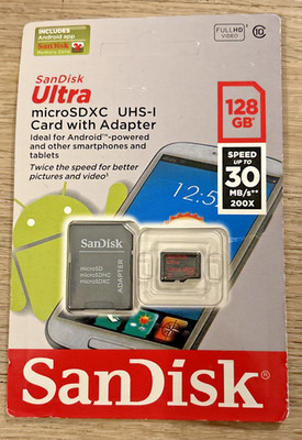 (ONE) NEW SanDisk 128GB micro SD SDXC Card Ultra 128G Class UHS-1 Full HD Video